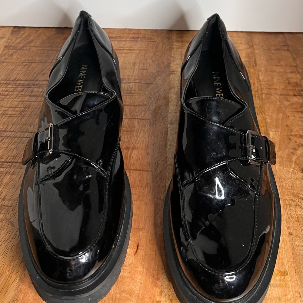 Nine West Black Patent Loafers with Buckle